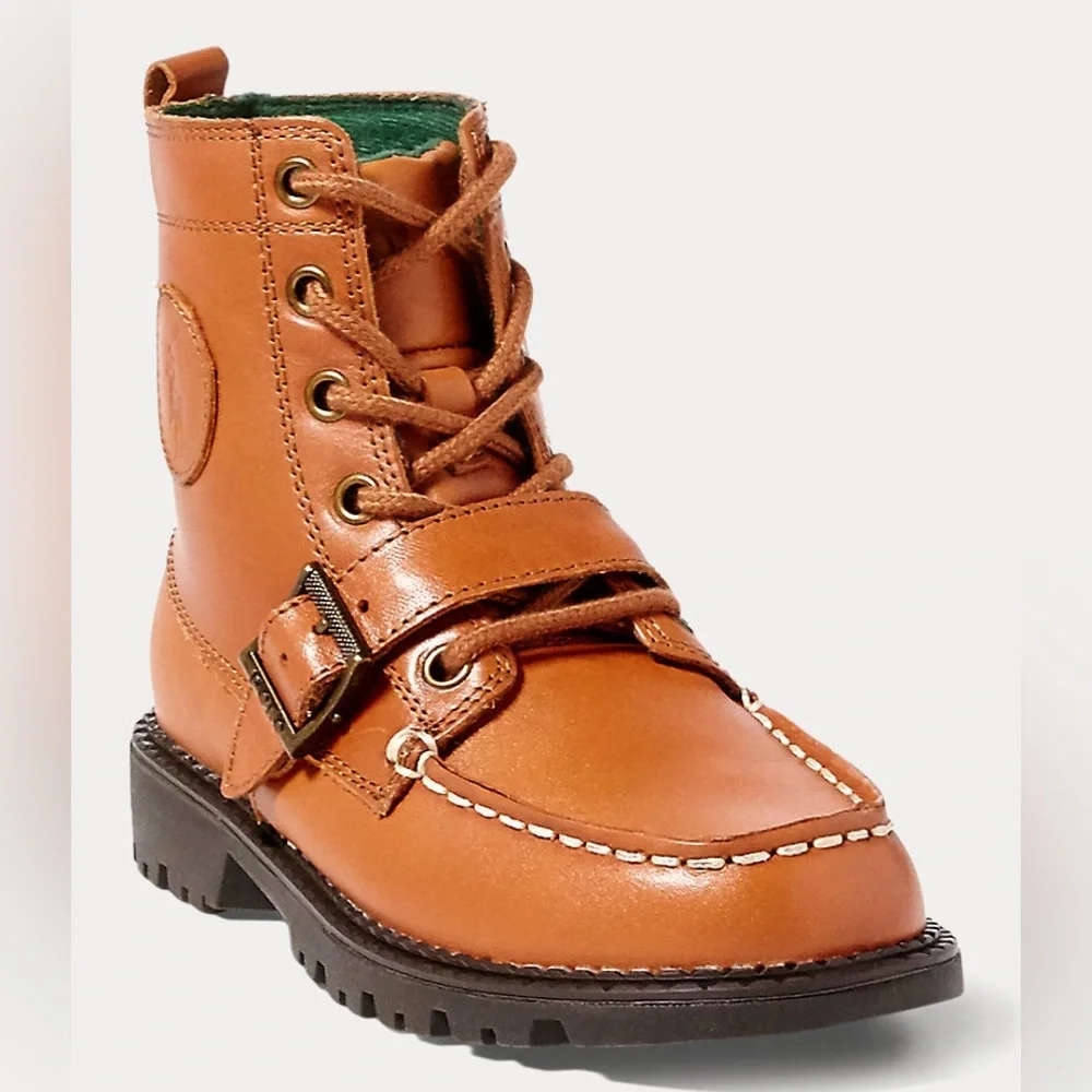 Polo Ralph Lauren Ranger Hi II Boys‎ Leather Boots Tan Burnished 6.5